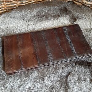 Vintage Eel Wallet Brown Soft Checkbook Holder Rectangular Organization